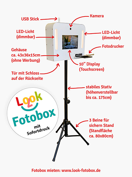 Look-Fotobox mieten in Schönberg (Holstein) - Fotorequisiten, Brillen, Hüte, Mützen, Bärte, Krawatten, Fliegen, Kronen, Cocktailgläser